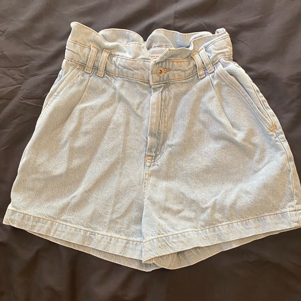 Zara Light Blue Denim Women's Paper Bag High Waist Shorts Size 6